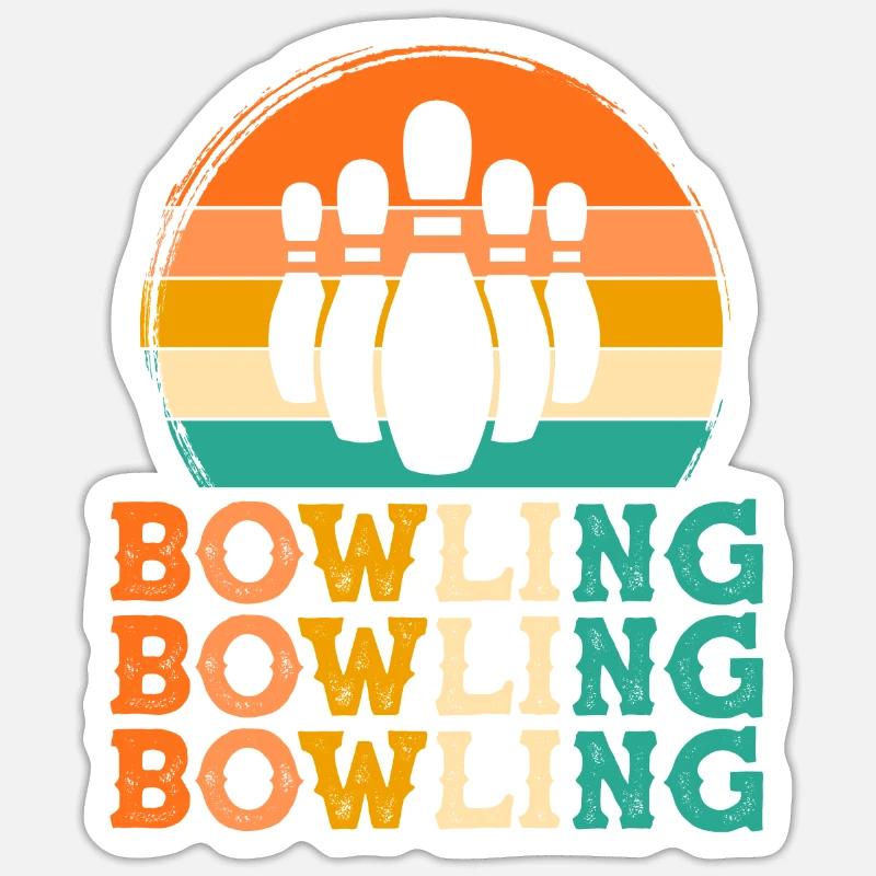 Bowling Retro Design Bowling Geschenk - Sticker Größe S (10 x 10 cm) - Mattweiß