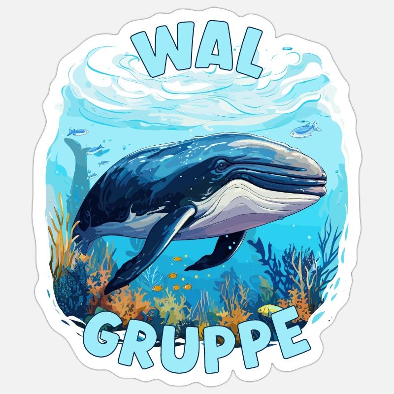 Comic Walgruppe Kindergarten Gruppentier Wal Sticker Größe S (10 x 10 cm)