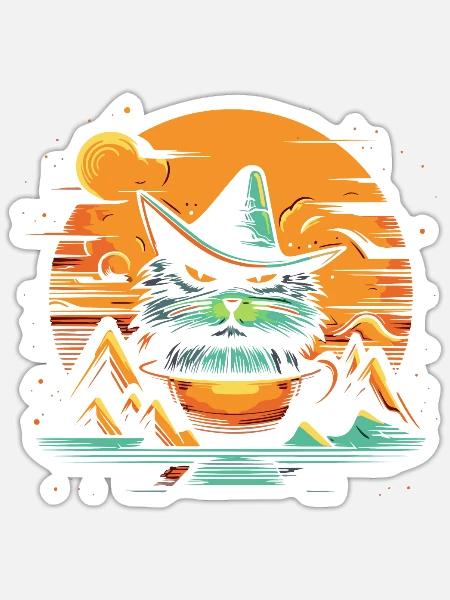 Eine Tasse voller Zauberer-Katze - Sticker Größe S (10 x 10 cm) - Mattweiß