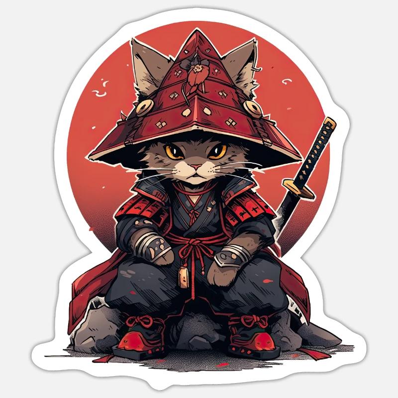 Chat d’Asie Samouraï japonais Samouraï - Sticker taille S (10 x 10 cm) - blanc mat