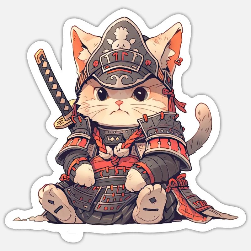 Asia Cat Japanese Samurai Samurai - Sticker size S (10 x 10 cm) - white matte
