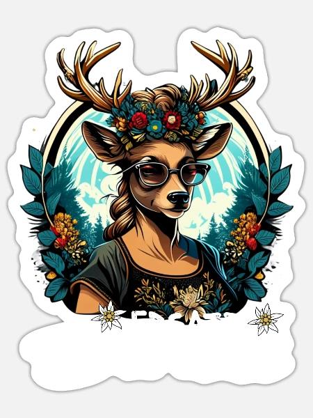 Tracht & Trachten Hirsch Ersatz Dirndl - Sticker Größe S (10 x 10 cm) - Mattweiß