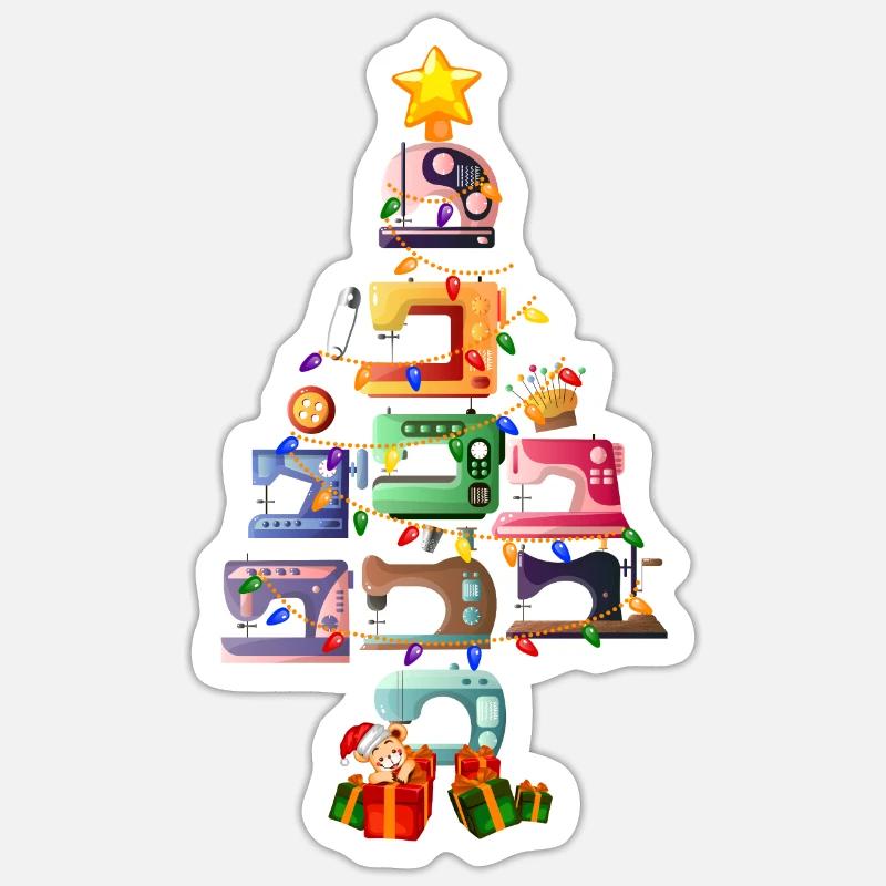 Funny Sewing Machine Weihnachtsbaum stricken Sew - Sticker Größe S (10 x 10 cm) - Mattweiß