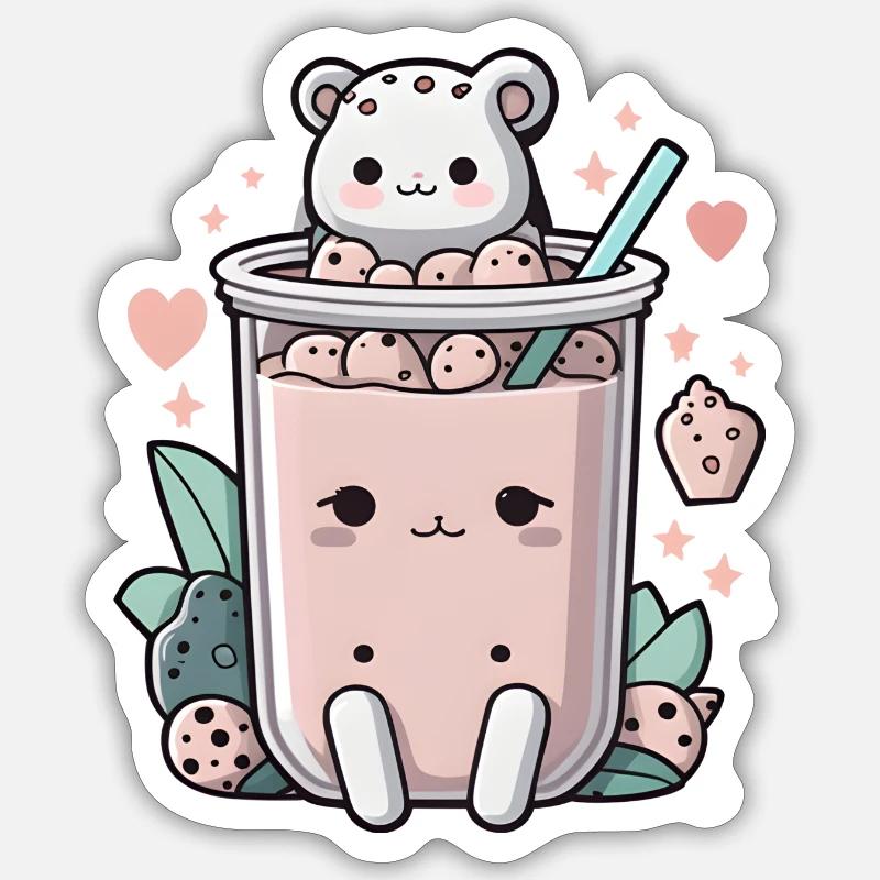 bubble tea with cute bear Sticker size S (10 x 10 cm)