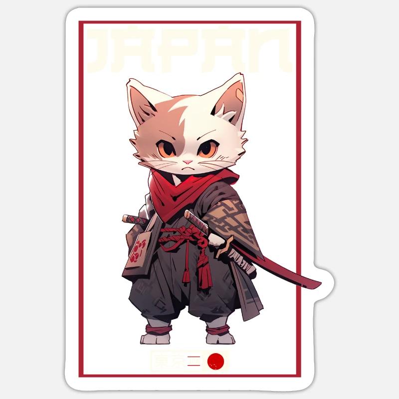 Asia Cat Japanese Samurai Samurai - Sticker size S (10 x 10 cm) - white matte