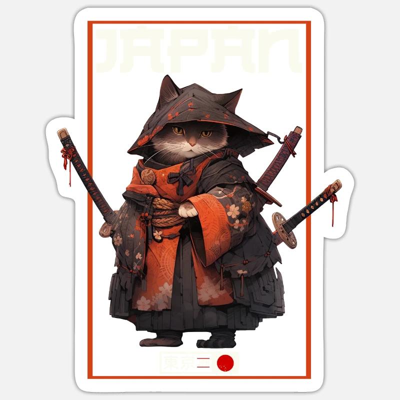Asia Cat Japanese Samurai Samurai - Sticker size S (10 x 10 cm) - white matte