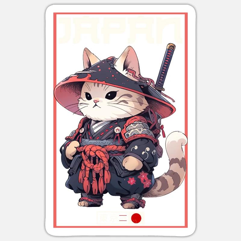 Asia Cat Japanese Samurai Samurai - Sticker size S (10 x 10 cm) - white matte