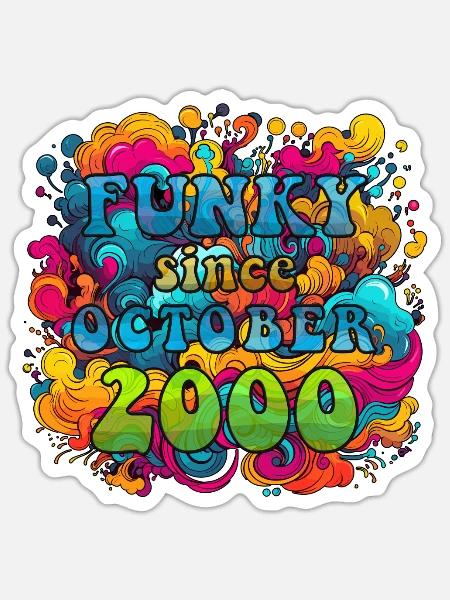 Funky Geburtstag: Oktober 2000 - Psychadelic - Sticker Größe S (10 x 10 cm) - Mattweiß