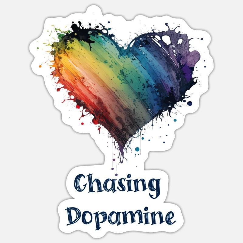 Rainbow heart chasing Dopamine - Sticker size S (10 x 10 cm) - white matte