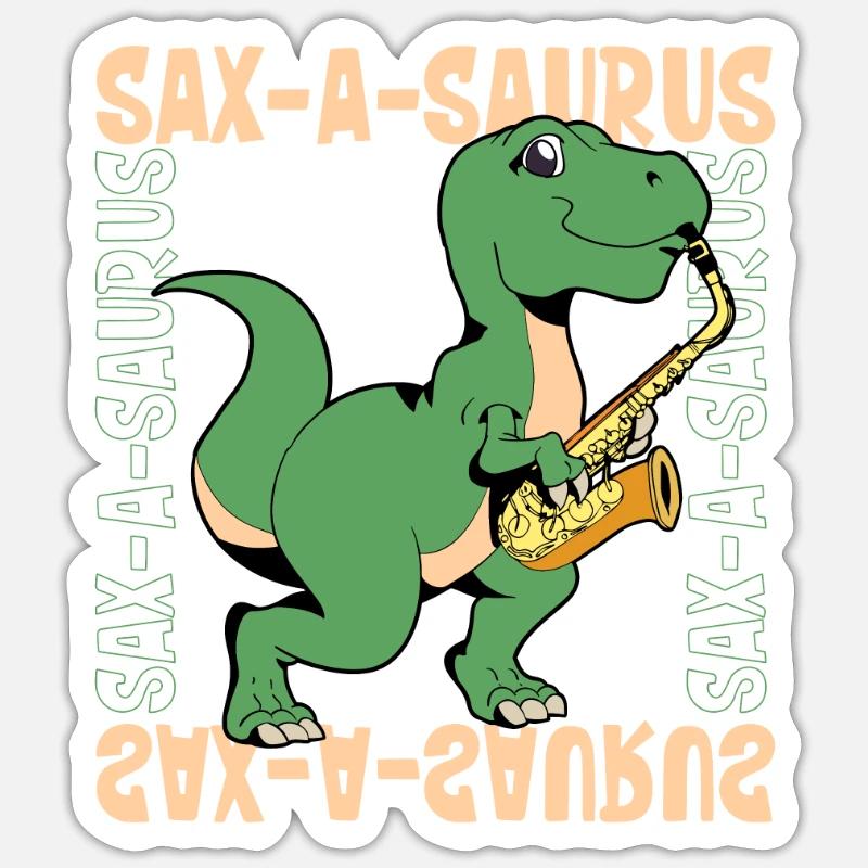 Sax-A-Saurus - TREX on saxophone - Sticker size S (10 x 10 cm) - white matte