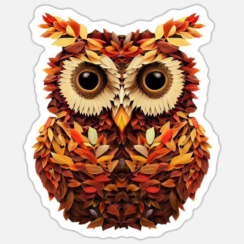 Eule aus Herbstblättern - Sticker Größe S (10 x 10 cm) - Mattweiß