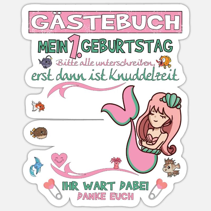 1. Geburtstag Mädchen & Junge Gästebuch - Sticker Größe S (10 x 10 cm) - Mattweiß