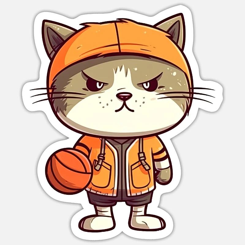 Chat de basket-ball - Sticker taille S (10 x 10 cm) - blanc mat