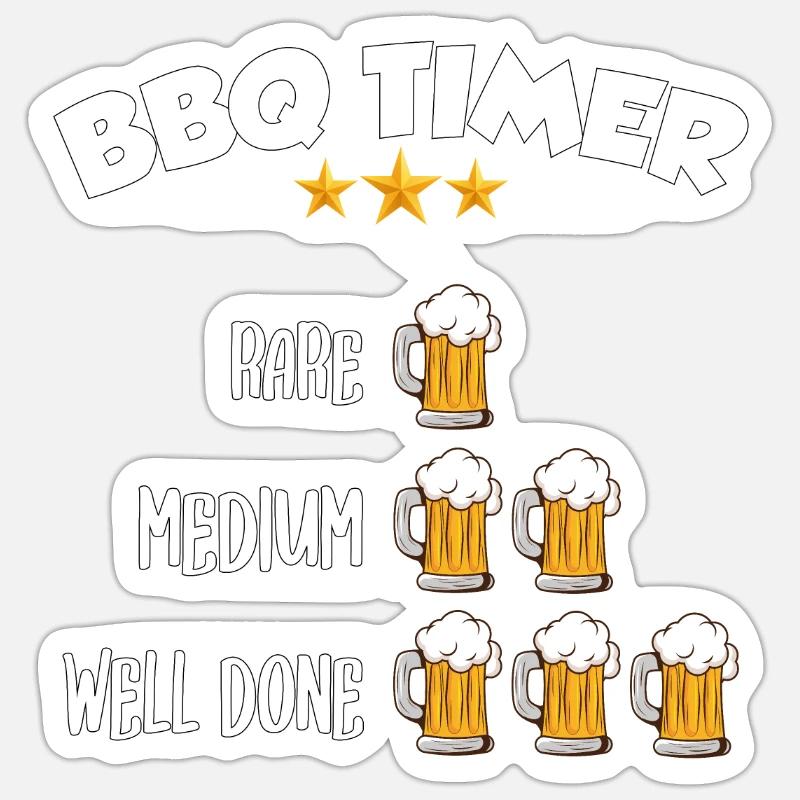 BBQ Timer - Rare, Medium, Well Done, Beer Sticker Größe S (10 x 10 cm)