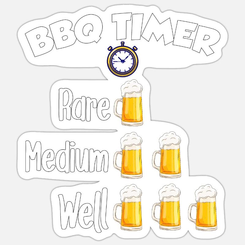 BBQ Timer - Rare, Medium, Well Done, Beer Sticker Größe S (10 x 10 cm)