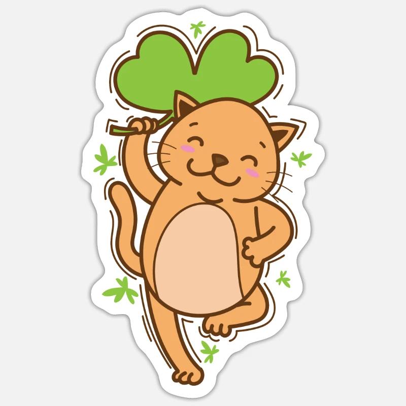 Chat avec trèfle Saint-Patrick - Sticker taille S (10 x 10 cm) - blanc mat