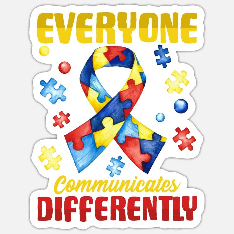 Tout le monde communique différemment l’autisme - Sticker taille S (10 x 10 cm) - blanc mat