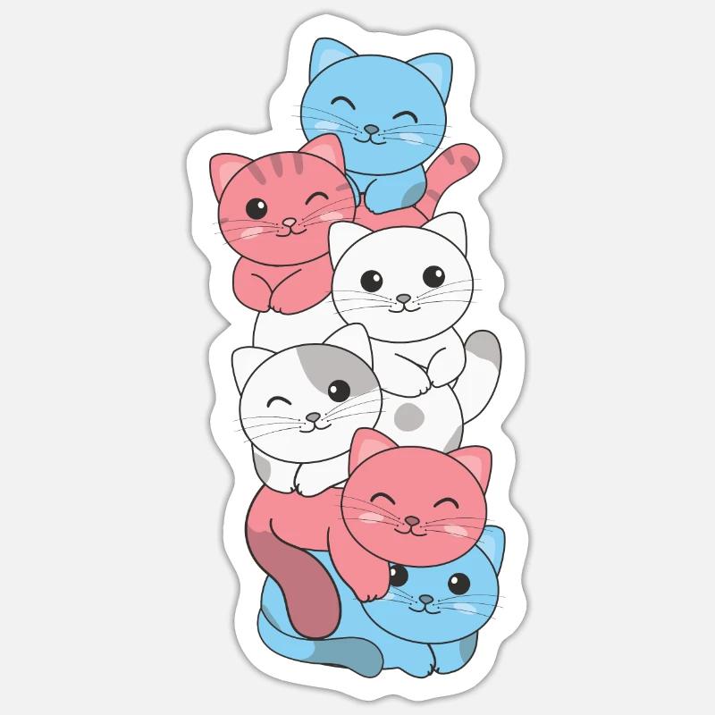 Chat drapeau transgenre Pride LGBTQ mignon chat - Sticker taille S (10 x 10 cm) - blanc mat
