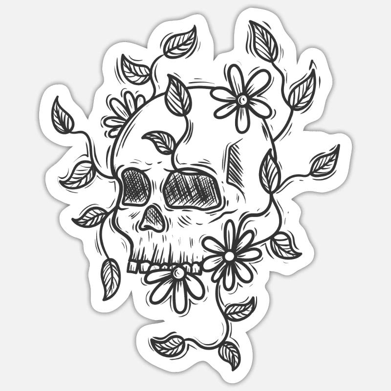Bone skull gothic with plants horror Sticker size S (10 x 10 cm)