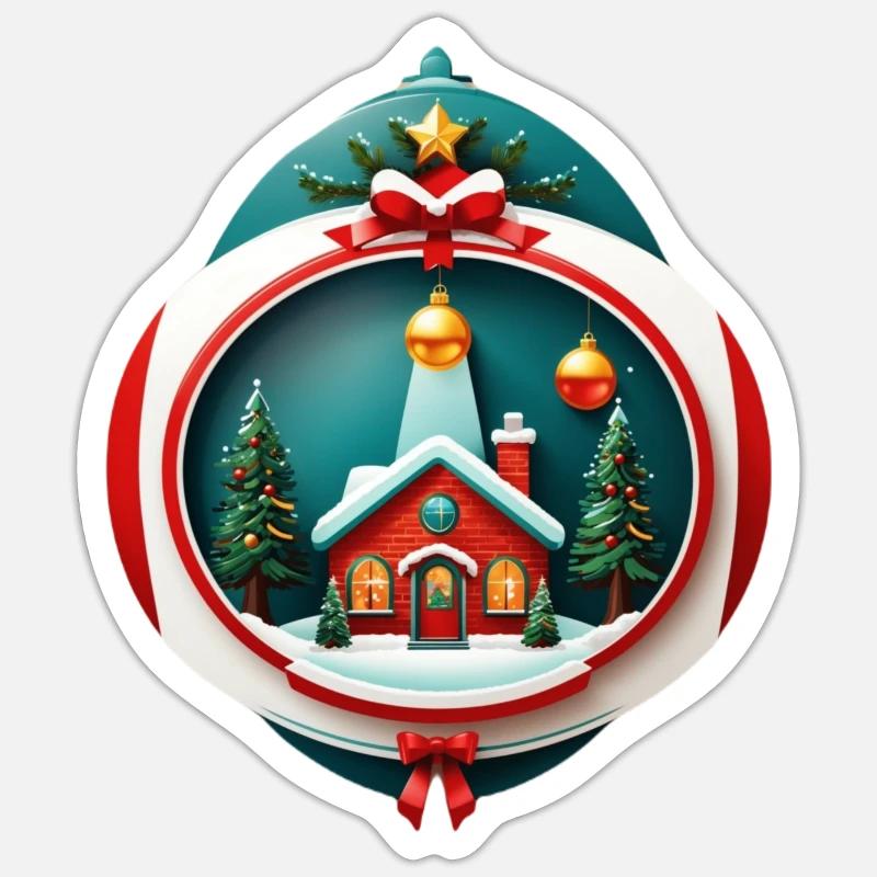 Cabane de Noël - Sticker taille S (10 x 10 cm) - blanc mat