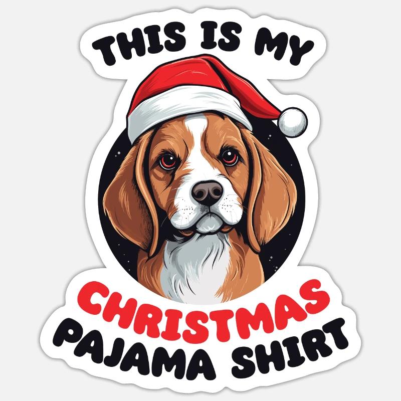 Beagle Noël Pyjamas Chiens Sticker taille S (10 x 10 cm)