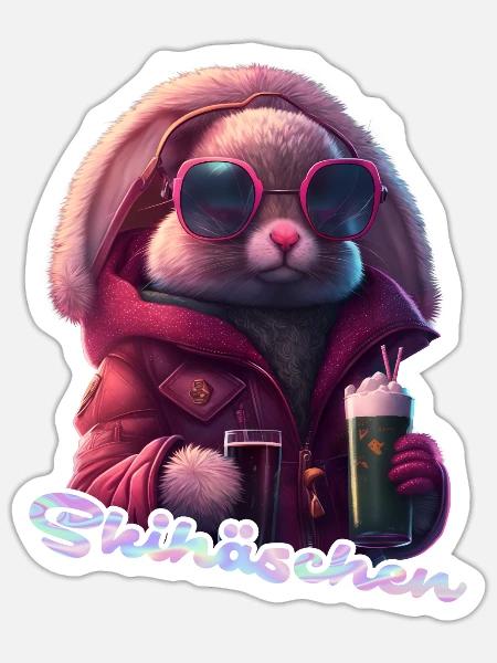 Skihäschen Cool Apres Ski Party Skihasen Skifahren - Sticker Größe S (10 x 10 cm) - Mattweiß