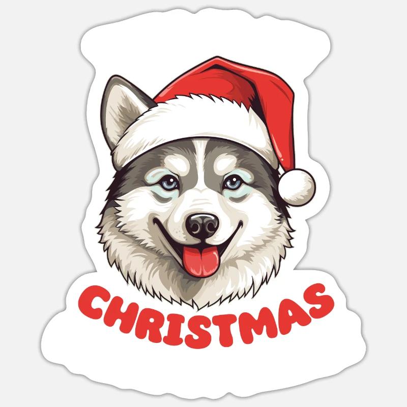 Husky Noël Pyjamas Chiens - Sticker taille S (10 x 10 cm) - blanc mat