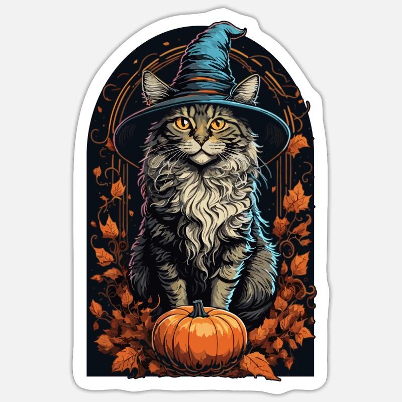 Katze Mit Hexenhut Halloween Katze - Sticker Größe S (10 x 10 cm) - Mattweiß