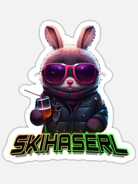 Skihaserl Skihasen Skifahrer Damen Skihäschen - Sticker Größe S (10 x 10 cm) - Mattweiß