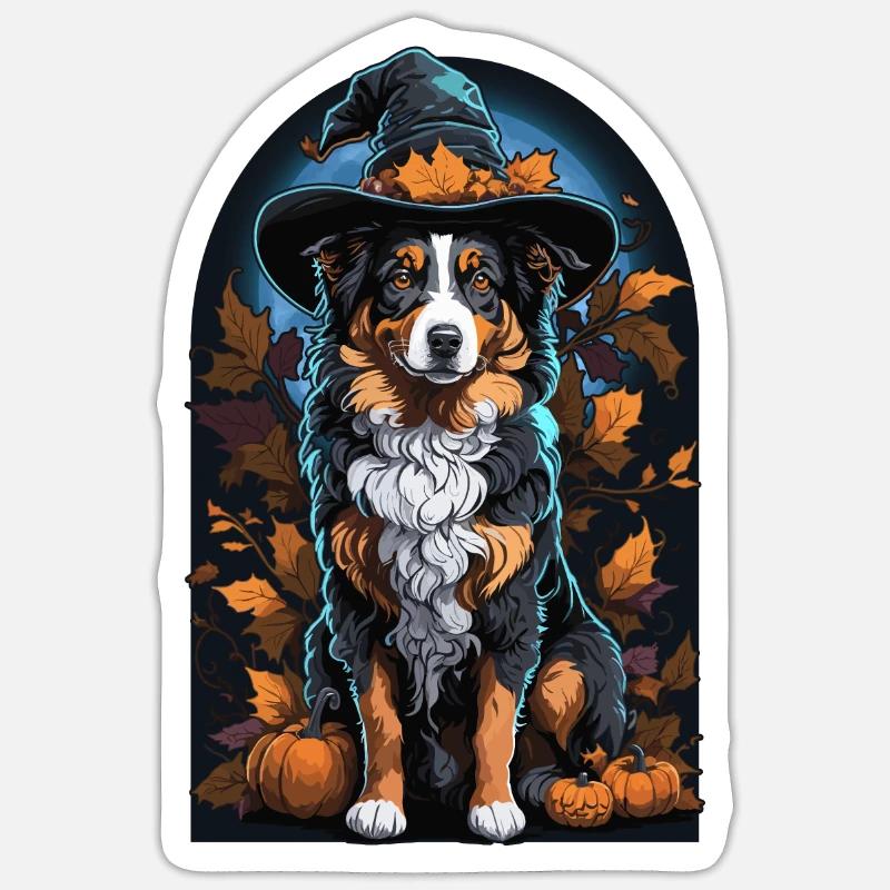 Australian Shepherd Witch Halloween Aussie - Sticker size S (10 x 10 cm) - white matte