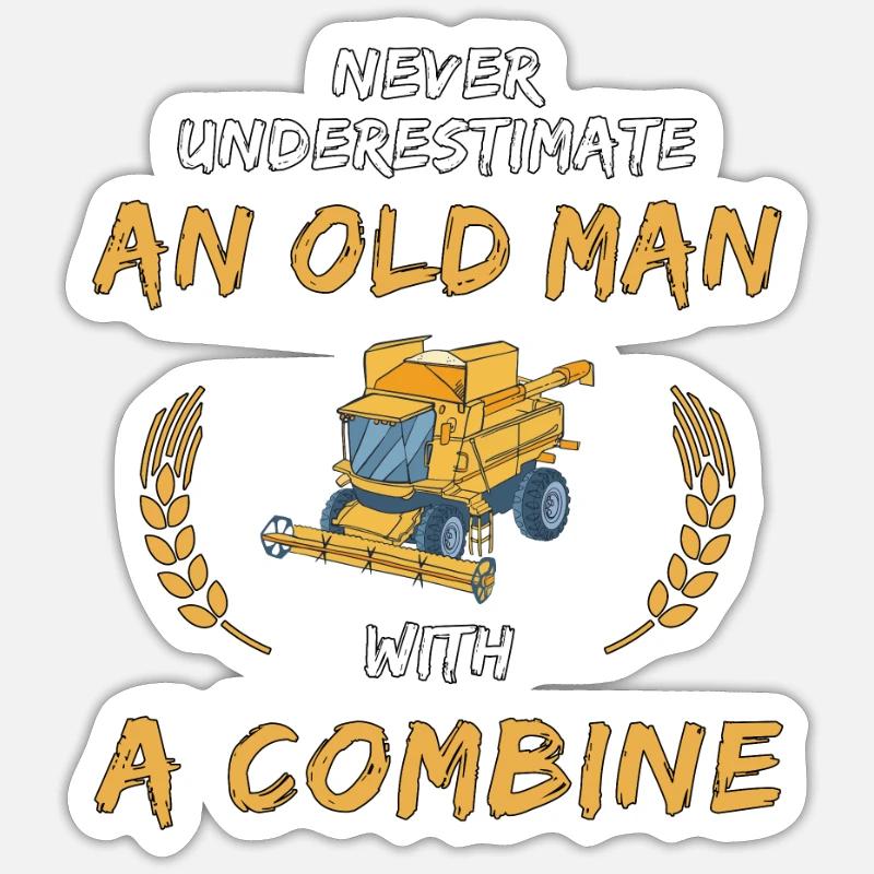 Ne sous-estimez jamais un homme avec une moissonneuse-batteuse - Sticker taille S (10 x 10 cm) - blanc mat