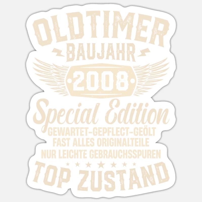 Retro Geschenk 2008er Oldtimer Sticker Größe S (10 x 10 cm)