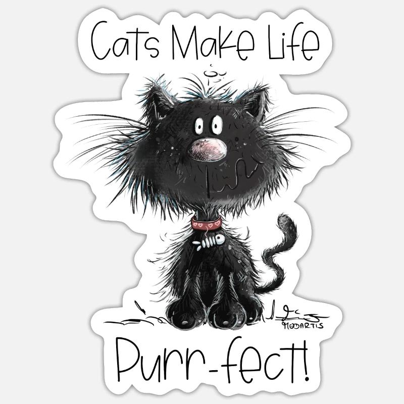 Drollige Schwarze Katze Mit Katzen Spruch - Sticker Größe S (10 x 10 cm) - Mattweiß