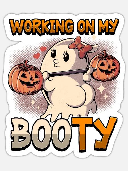 Working On My Booty Halloween - Sticker Größe S (10 x 10 cm) - Mattweiß