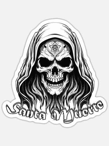 Santa Muerte Totenschädel Heiliger Tot - Sticker Größe S (10 x 10 cm) - Mattweiß