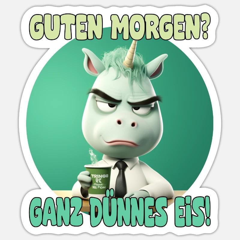 lustiges Einhorn mit Kaffee und Spruch Sticker Größe S (10 x 10 cm)