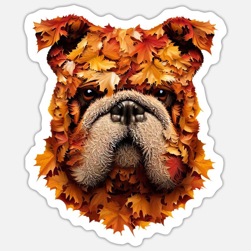Mops Hund Herbstmops - Sticker Größe S (10 x 10 cm) - Mattweiß