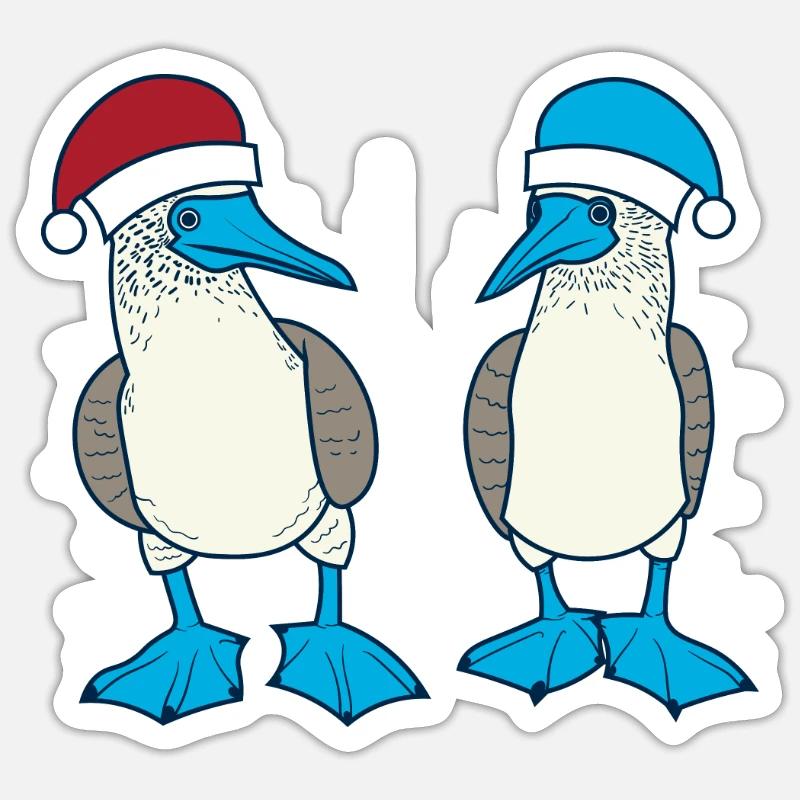 Fou à pieds bleus Noël - Sticker taille S (10 x 10 cm) - blanc mat