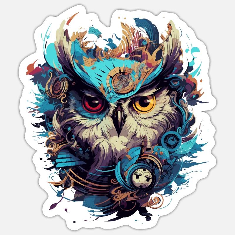 Coole Steampunk Eule Sticker Größe S (10 x 10 cm)