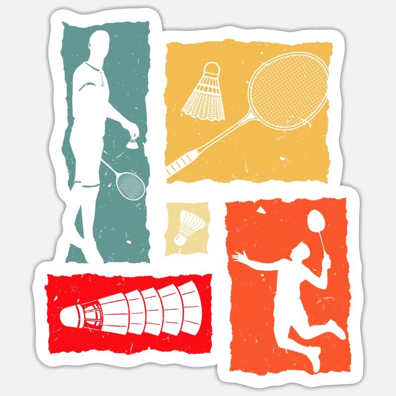 Badminton Rétro - Sticker taille S (10 x 10 cm) - blanc mat