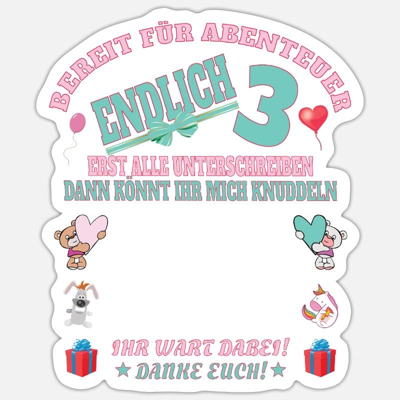3. Geburtstag Mädchen & Junge Gästebuch Sticker Größe S (10 x 10 cm)