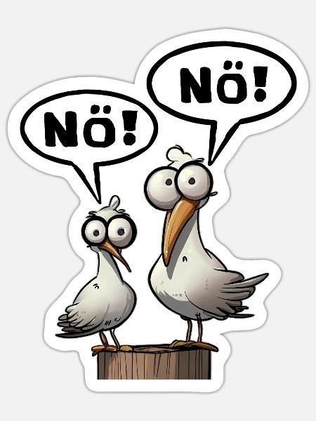 Möwe und Möwe Nö - Sticker Größe S (10 x 10 cm) - Mattweiß