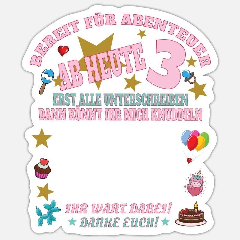 3. Geburtstag Mädchen & Junge Gästebuch Sticker Größe S (10 x 10 cm)