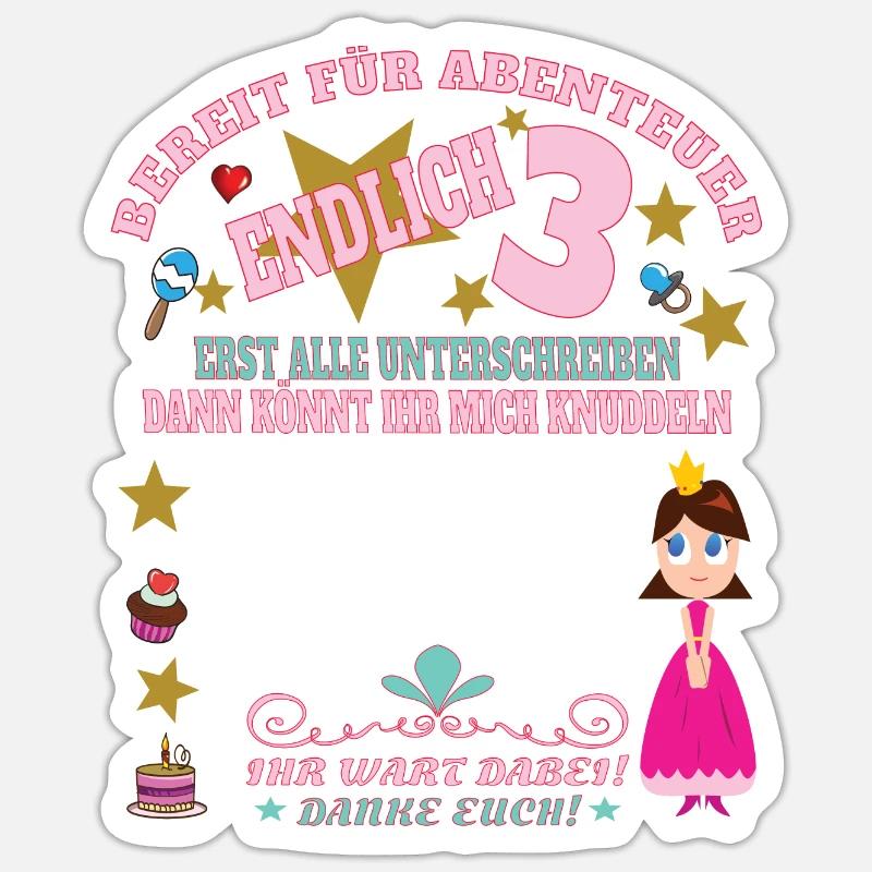 3. Geburtstag Mädchen & Junge Gästebuch Sticker Größe S (10 x 10 cm)