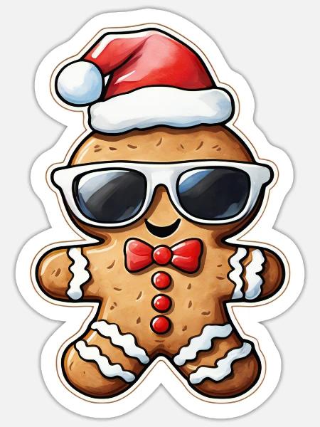 Lebkuchenmännchen mit Sonnenbrille - Sticker Größe S (10 x 10 cm) - Mattweiß
