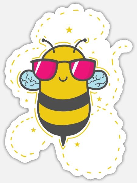 coole Biene Tiere Natur - Sticker Größe S (10 x 10 cm) - Mattweiß