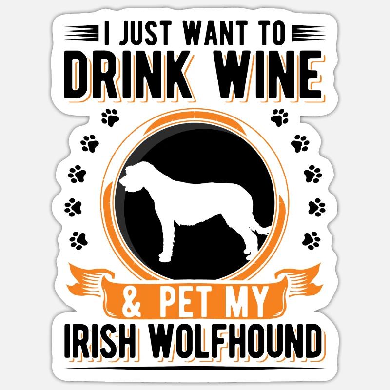 Irish Wolfhound et vin - Sticker taille S (10 x 10 cm) - blanc mat