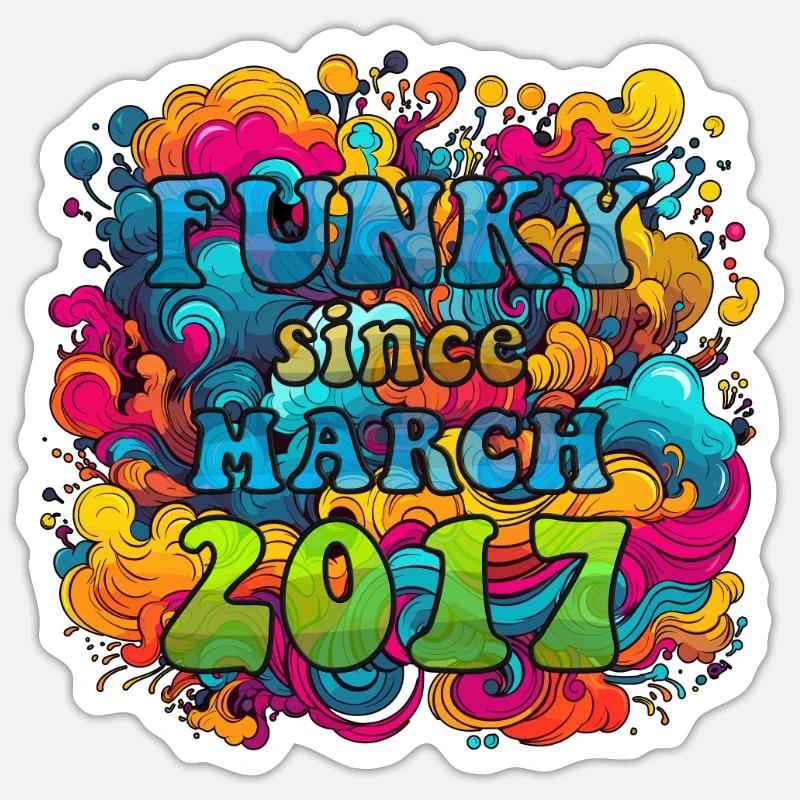 Funky Birthday: Mars 2017 - Psychadelic - Sticker taille S (10 x 10 cm) - blanc mat