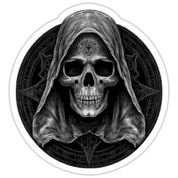 Unholy Satanic Grim Reaper Occult Skull Goth - Sticker Größe S (10 x 10 cm) - Mattweiß - Vorne