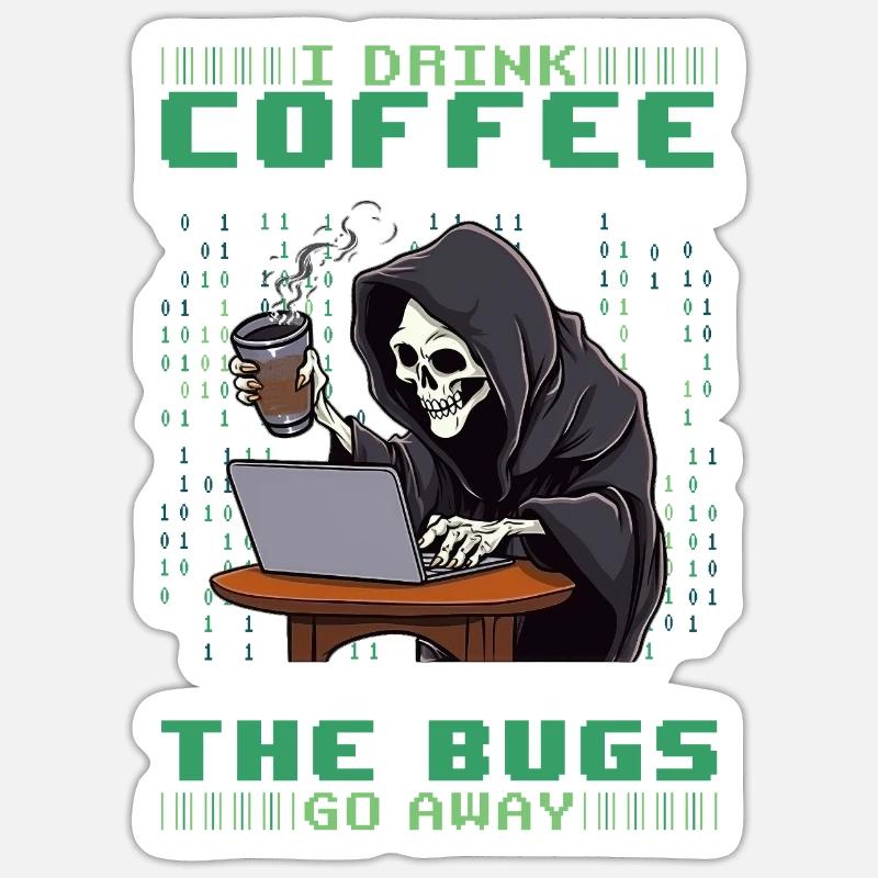 Grim Reaper Skeleton Programmer Funny Coffee Progr Sticker Größe S (10 x 10 cm)